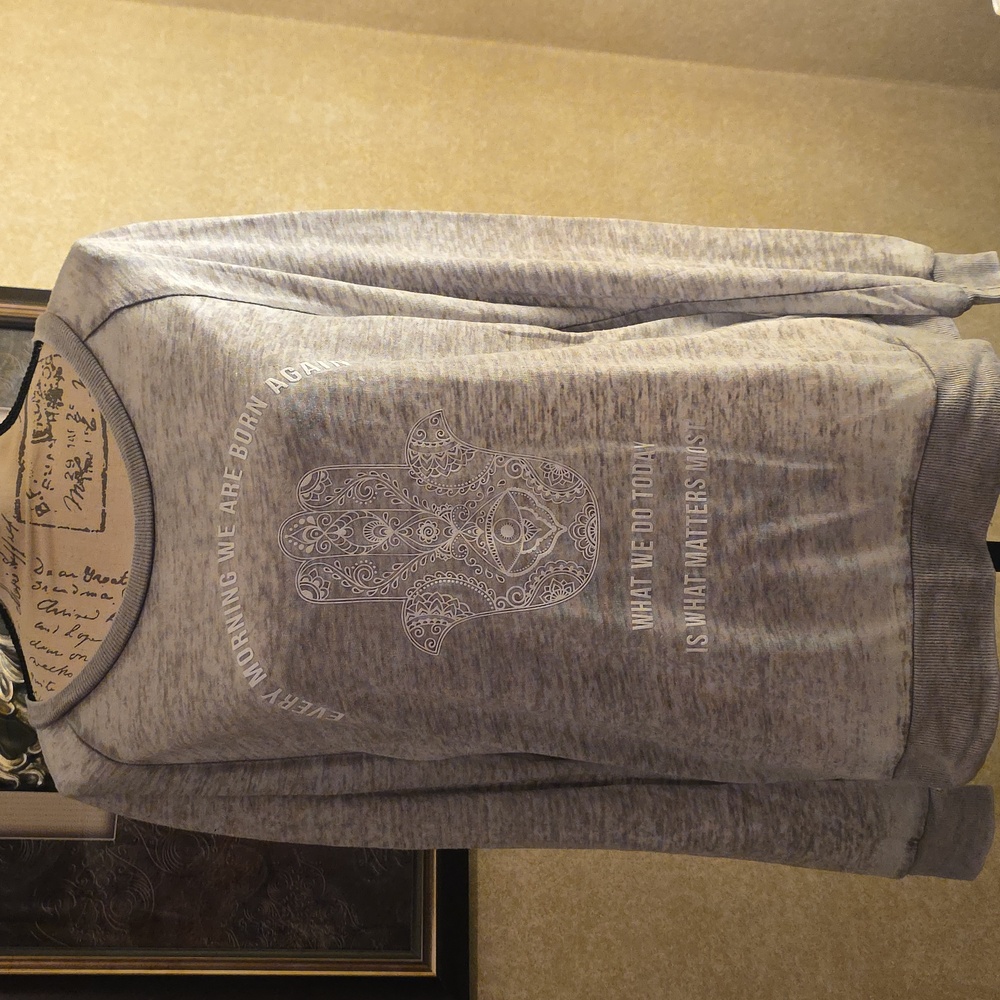 Miken Flow Heather Gray Lightweight Burnout Sweatshirt Style L/S Hamsa Graphic M